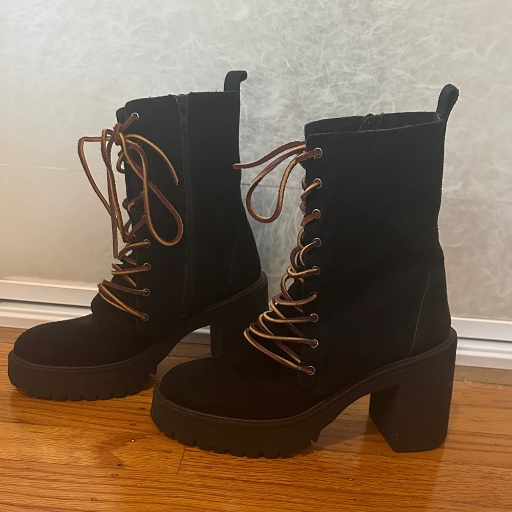 Free People Black Platform Lace-Up Boots